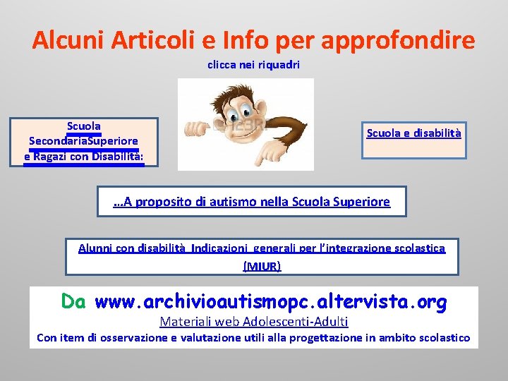 Alcuni Articoli e Info per approfondire clicca nei riquadri Scuola Secondaria. Superiore e Ragazi