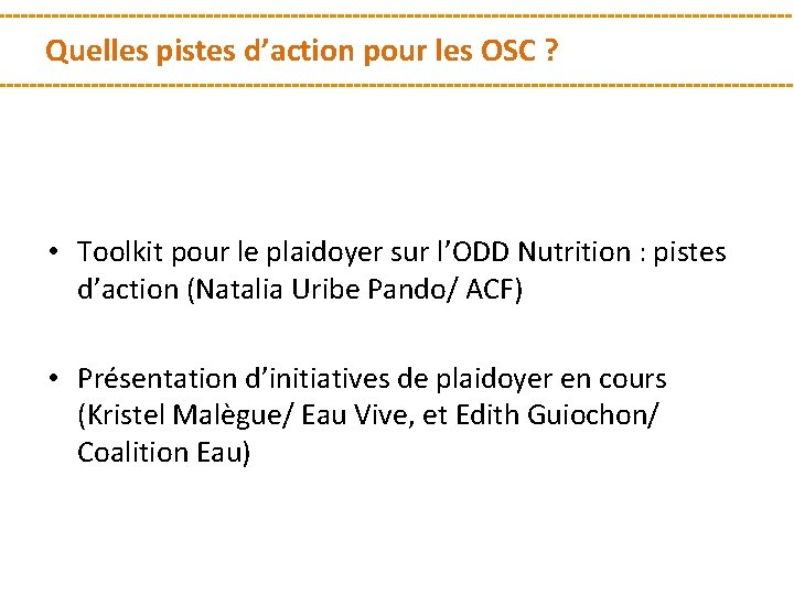 Quelles pistes d’action pour les OSC ? • Toolkit pour le plaidoyer sur l’ODD