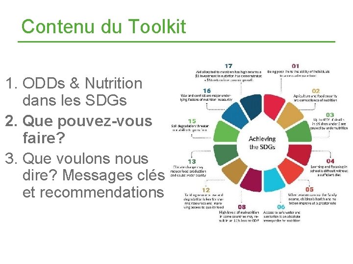 Contenu du Toolkit 1. ODDs & Nutrition dans les SDGs 2. Que pouvez-vous faire?