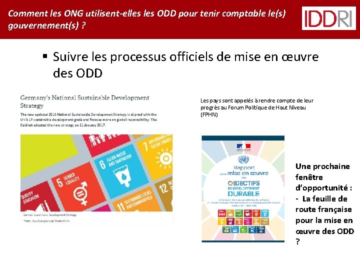 Comment les ONG utilisent-elles ODD pour tenir comptable le(s) gouvernement(s) ? § Suivre les