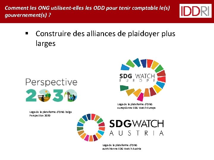 Comment les ONG utilisent-elles ODD pour tenir comptable le(s) gouvernement(s) ? § Construire des