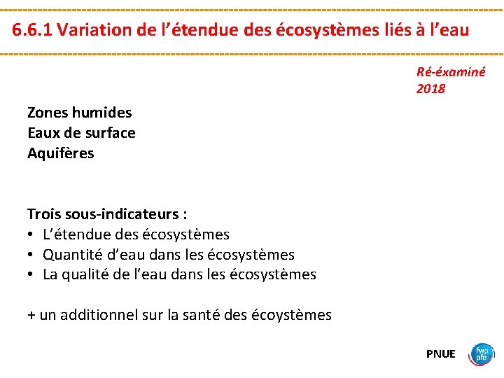 6. 6. 1 Variation de l’étendue des écosystèmes liés à l’eau Ré-éxaminé 2018 Zones