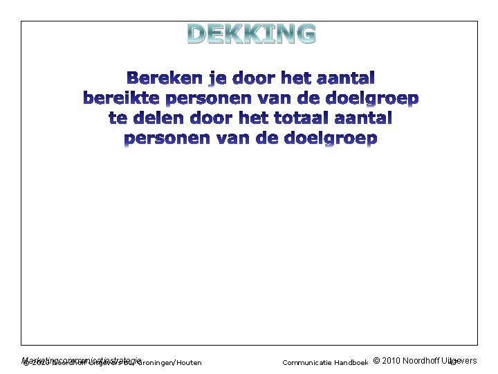 DEKKING Marketingcommunicatiestrategie © 2010 Noordhoff Uitgevers bv, Groningen/Houten Communicatie Handboek © 2010 Noordhoff Uitgevers