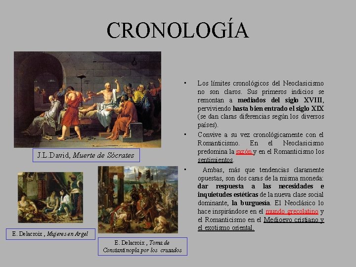 CRONOLOGÍA • • J. L. David, Muerte de Sócrates • E. Delacroix , Mujeres