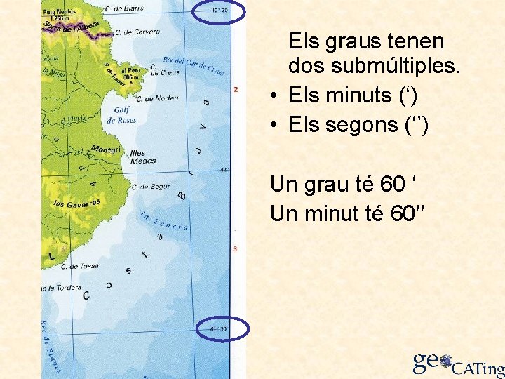 Els graus tenen dos submúltiples. • Els minuts (‘) • Els segons (‘’) Un