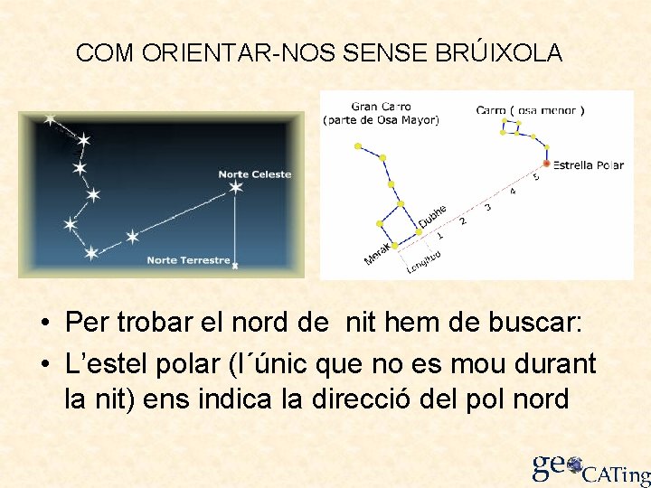 COM ORIENTAR-NOS SENSE BRÚIXOLA • Per trobar el nord de nit hem de buscar: