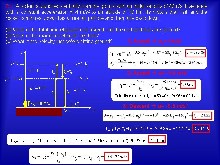 B 1: A rocket is launched vertically from the ground with an initial velocity