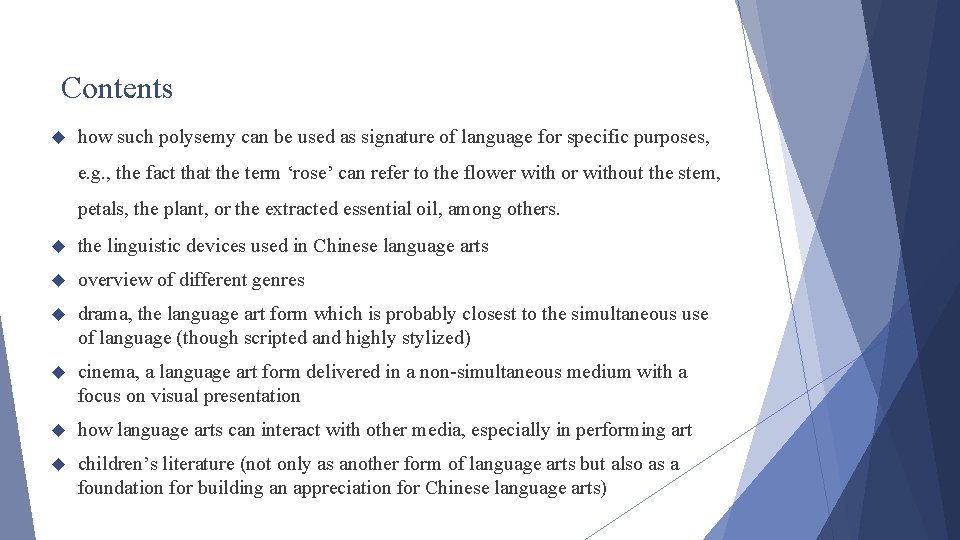 Contents how such polysemy can be used as signature of language for specific purposes,