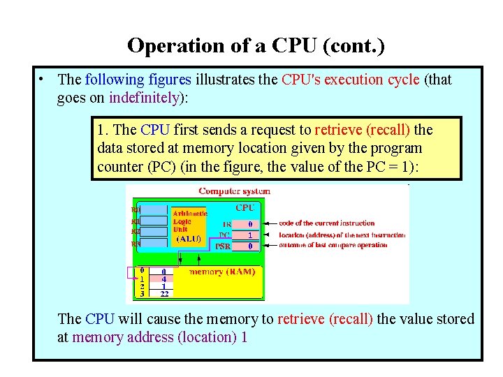 Operation of a CPU (cont. ) • The following figures illustrates the CPU's execution