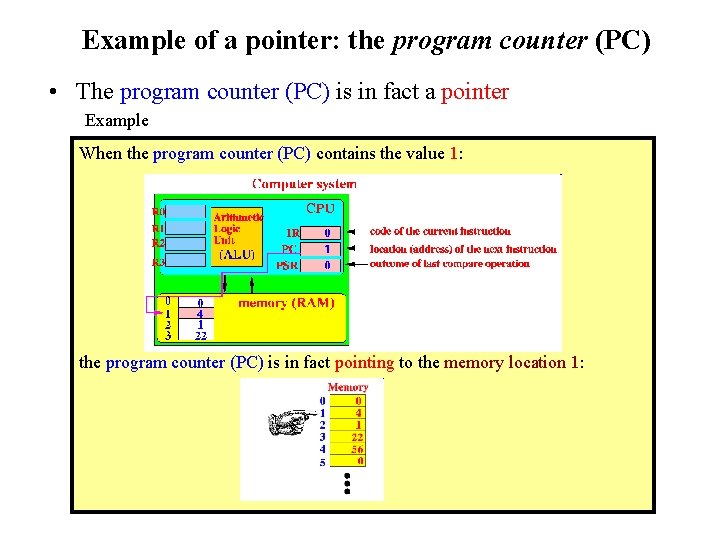 Example of a pointer: the program counter (PC) • The program counter (PC) is