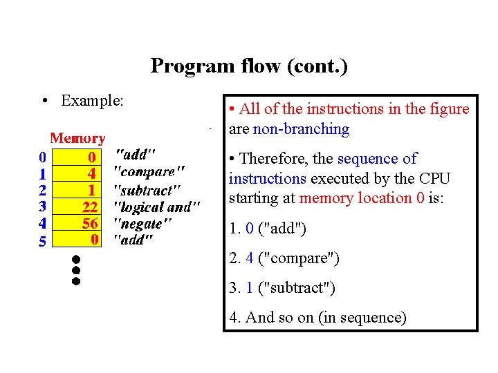 Program flow (cont. ) • Example: • All of the instructions in the figure