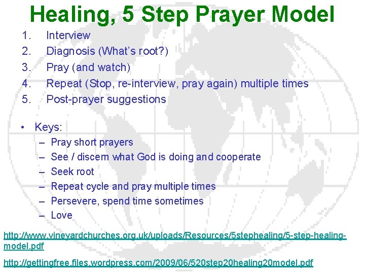 Healing, 5 Step Prayer Model 1. 2. 3. 4. 5. Interview Diagnosis (What’s root?