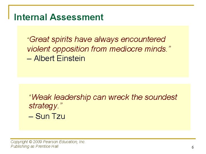 Internal Assessment “Great spirits have always encountered violent opposition from mediocre minds. ” –