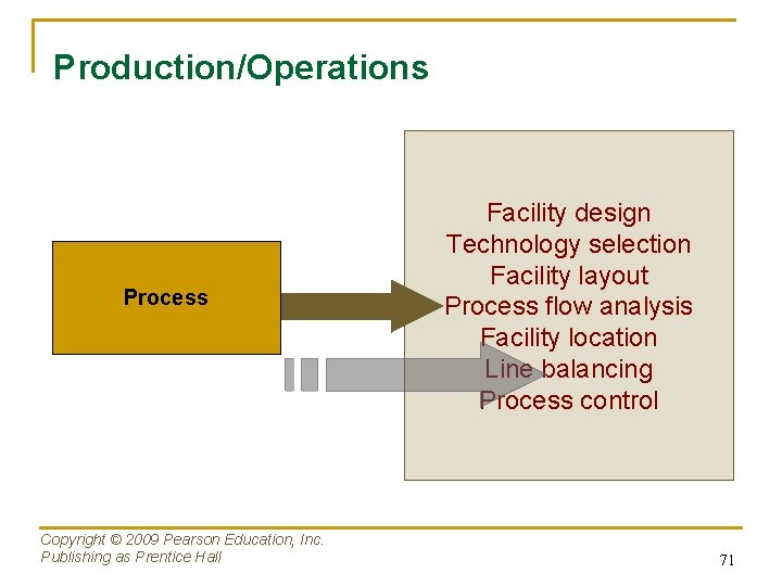 Production/Operations Process Copyright © 2009 Pearson Education, Inc. Publishing as Prentice Hall Facility design