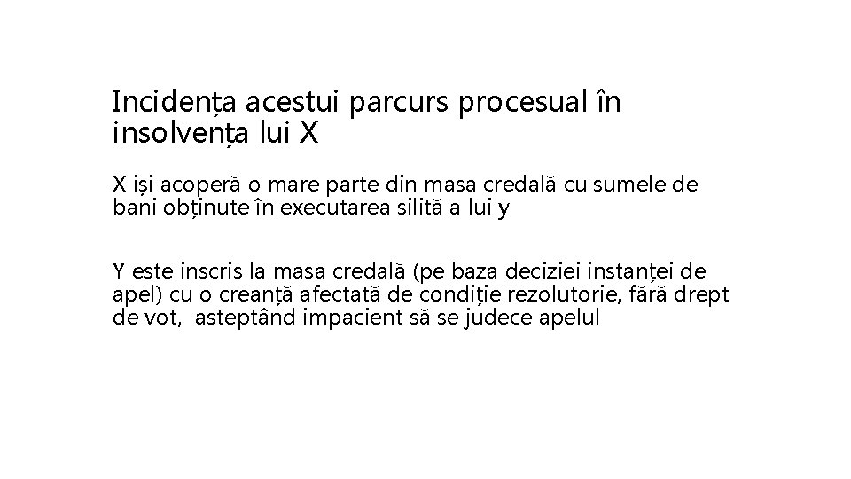 Incidența acestui parcurs procesual în insolvența lui X X iși acoperă o mare parte