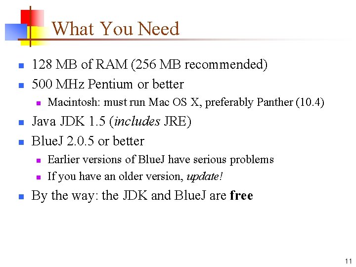 What You Need n n 128 MB of RAM (256 MB recommended) 500 MHz