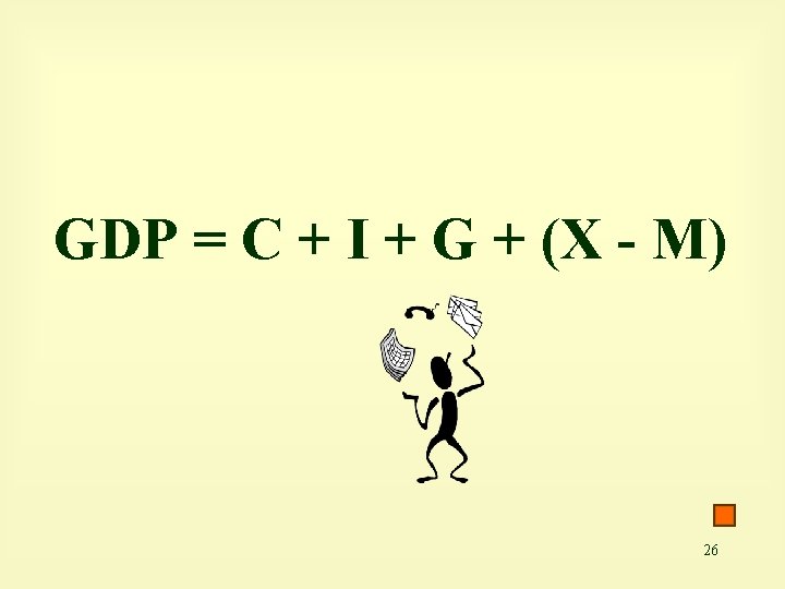 GDP = C + I + G + (X - M) 26 