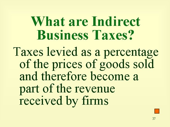 What are Indirect Business Taxes? Taxes levied as a percentage of the prices of