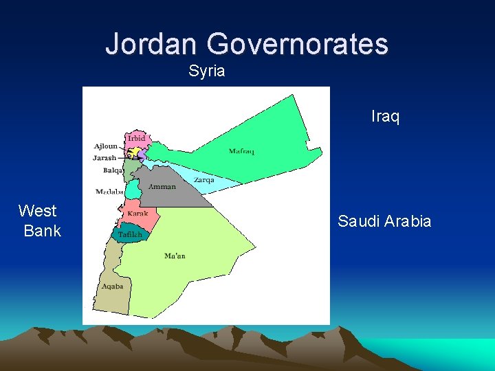 Jordan Governorates Syria Iraq West Bank Saudi Arabia 