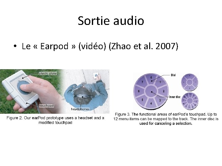 Sortie audio • Le « Earpod » (vidéo) (Zhao et al. 2007) 