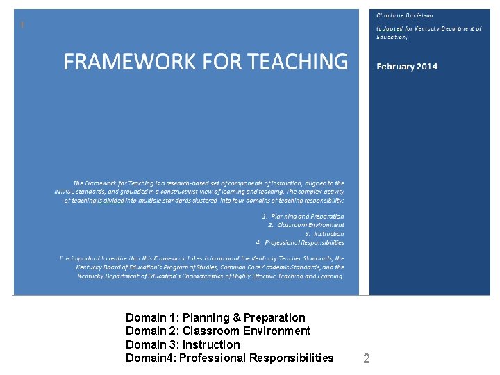 Domain 1: Planning & Preparation Domain 2: Classroom Environment Domain 3: Instruction Domain 4: