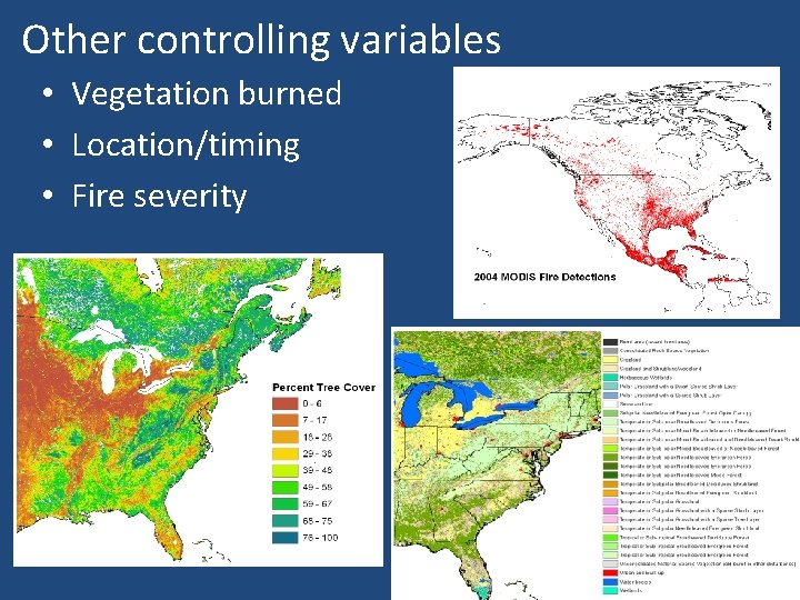 Other controlling variables • Vegetation burned • Location/timing • Fire severity 