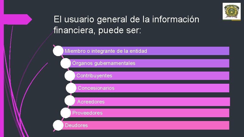 El usuario general de la información financiera, puede ser: Miembro o integrante de la