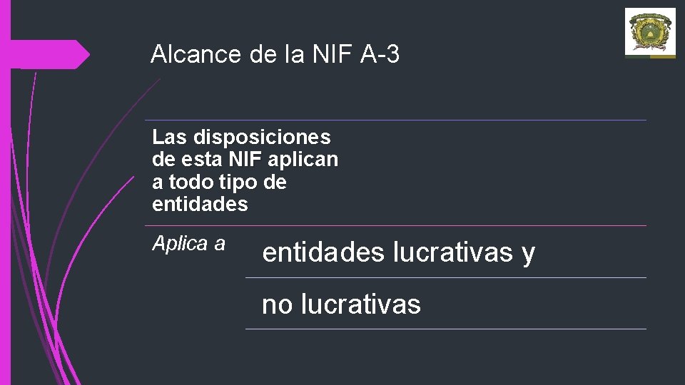 Alcance de la NIF A-3 Las disposiciones de esta NIF aplican a todo tipo