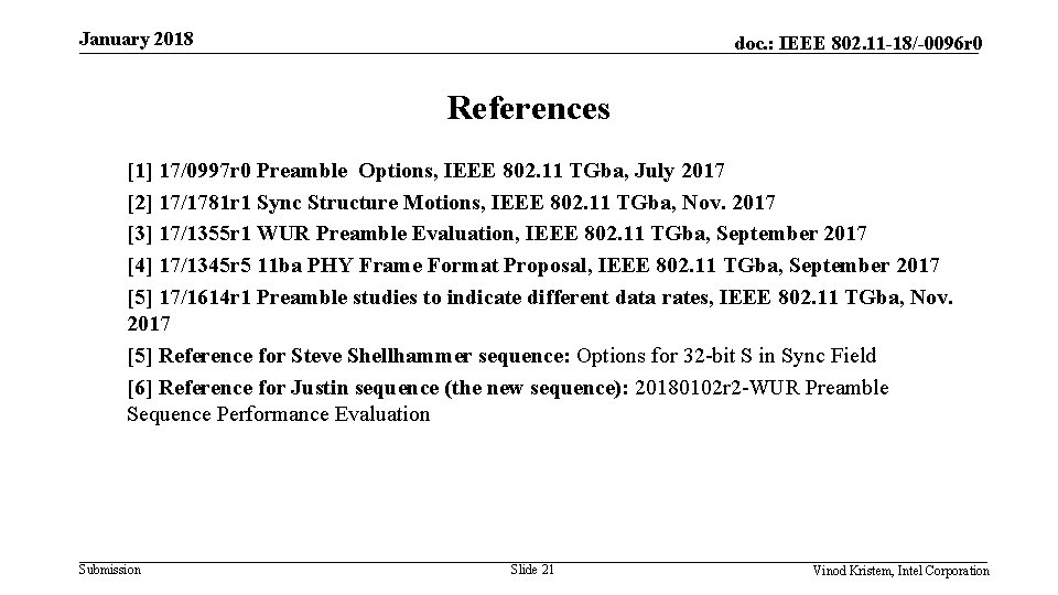 January 2018 doc. : IEEE 802. 11 -18/-0096 r 0 References [1] 17/0997 r