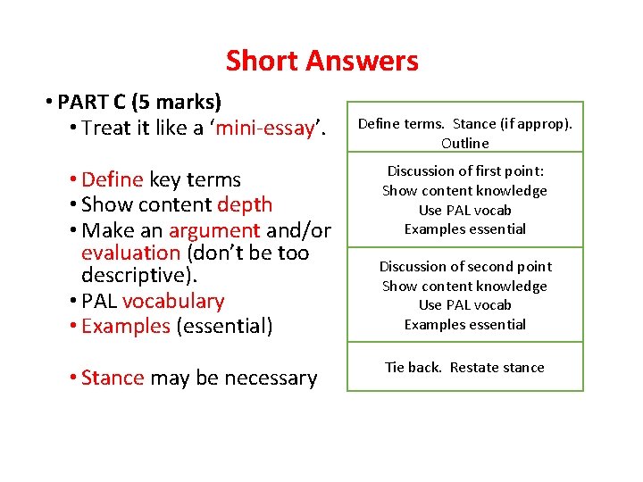 Short Answers • PART C (5 marks) • Treat it like a ‘mini-essay’. •