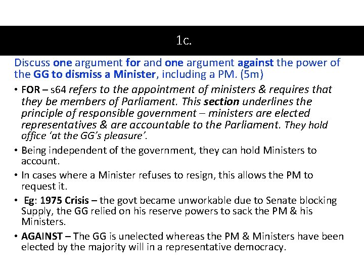 1 c. Discuss one argument for and one argument against the power of the 1 c. Discuss one argument for and one argument against the power of the