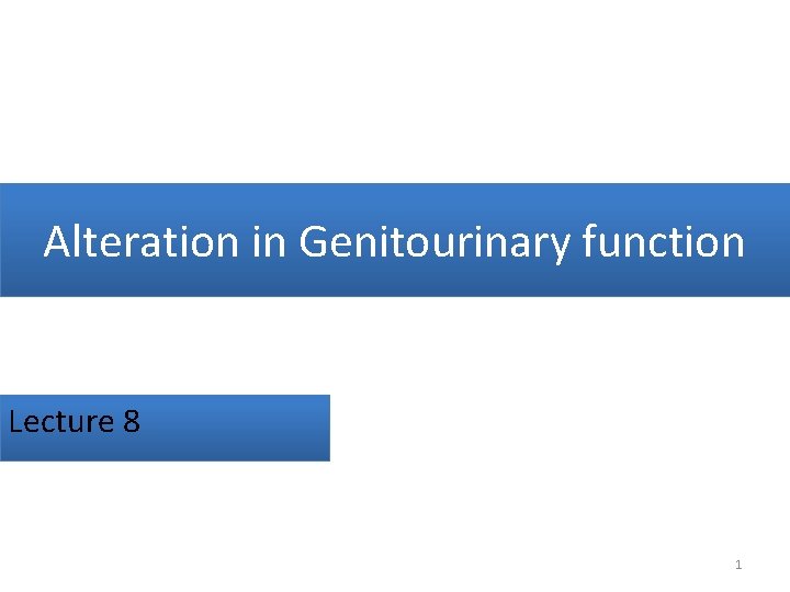 Alteration in Genitourinary function Lecture 8 1 