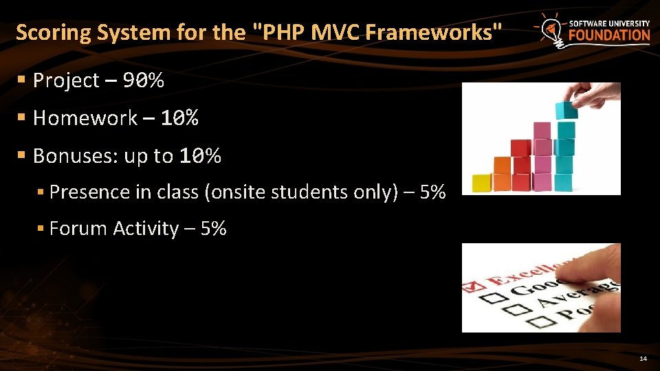 Scoring System for the "PHP MVC Frameworks" § Project – 90% § Homework –