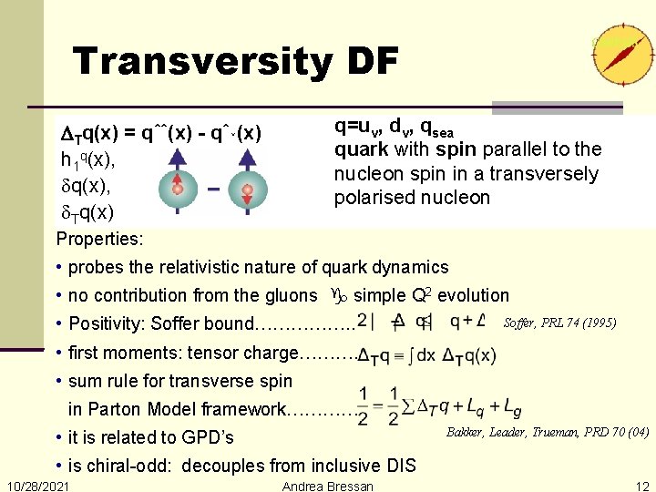 Transversity DF q=uv, dv, qsea quark with spin parallel to the nucleon spin in