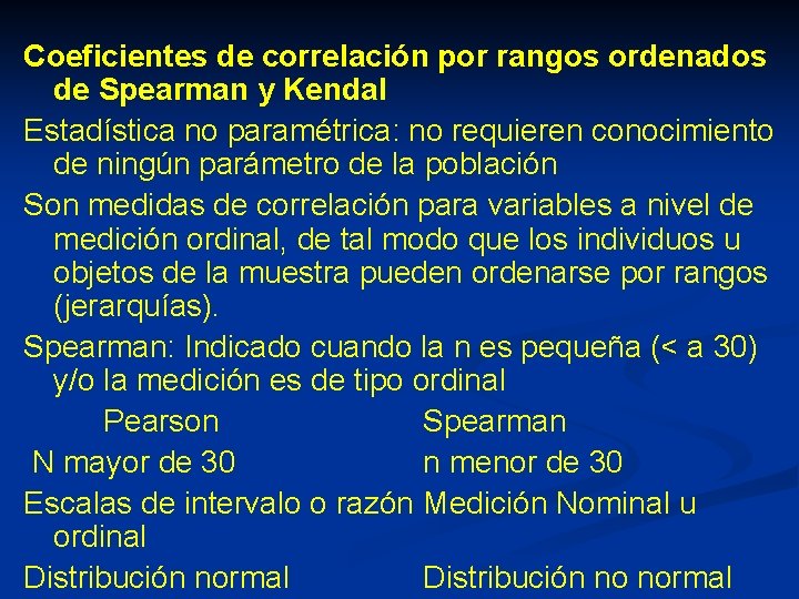 Coeficientes de correlación por rangos ordenados de Spearman y Kendal Estadística no paramétrica: no