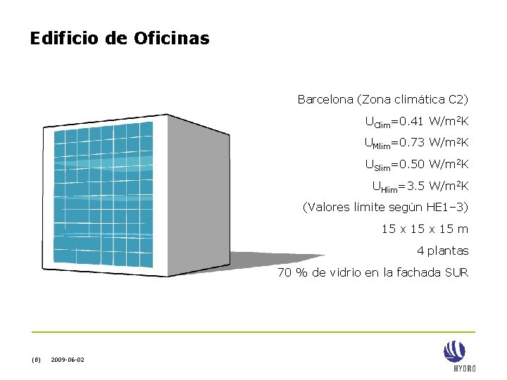 Edificio de Oficinas Barcelona (Zona climática C 2) UClim=0. 41 W/m 2 K UMlim=0.