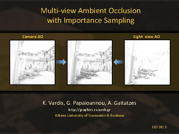Multi-view Ambient Occlusion with Importance Sampling Camera AO Light view AO K. Vardis, G.