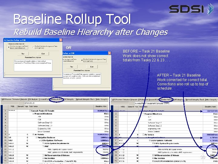 Baseline Rollup Tool Rebuild Baseline Hierarchy after Changes OR BEFORE – Task 21 Baseline