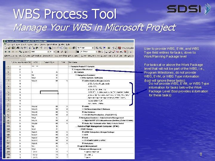 WBS Process Tool Manage Your WBS in Microsoft Project User to provide WBS, EVM,