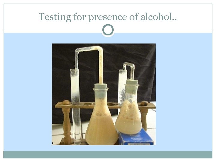 Testing for presence of alcohol. . Testing for presence of alcohol. .