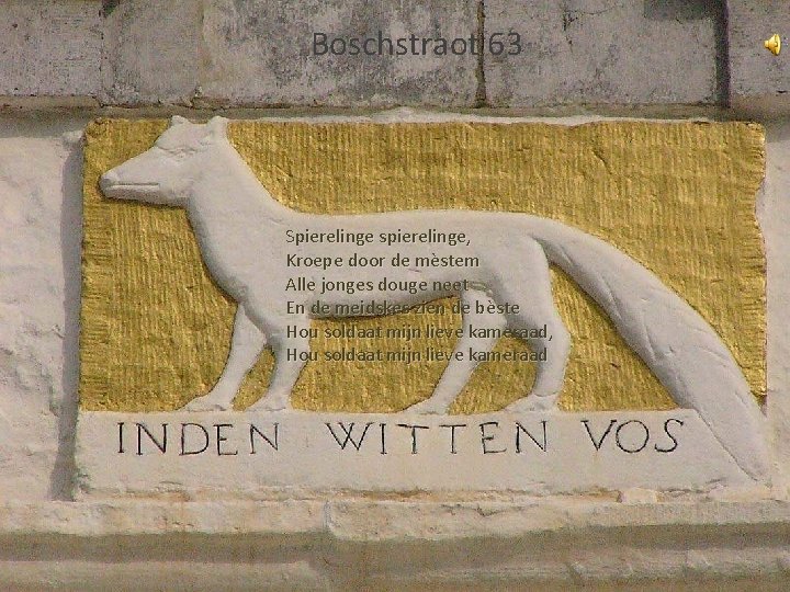 Boschstraot 63 Spierelinge spierelinge, Kroepe door de mèstem Alle jonges douge neet En de
