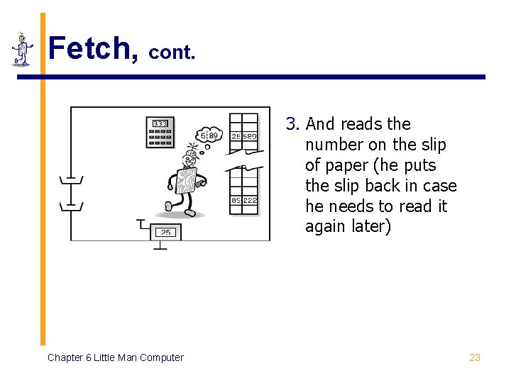 Fetch, cont. 3. And reads the number on the slip of paper (he puts Fetch, cont. 3. And reads the number on the slip of paper (he puts