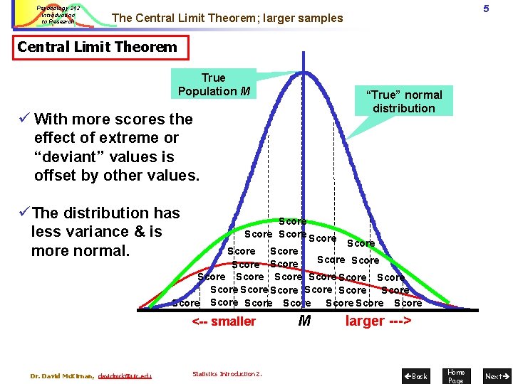 Psychology 242 Introduction to Research 5 The Central Limit Theorem; larger samples Central Limit