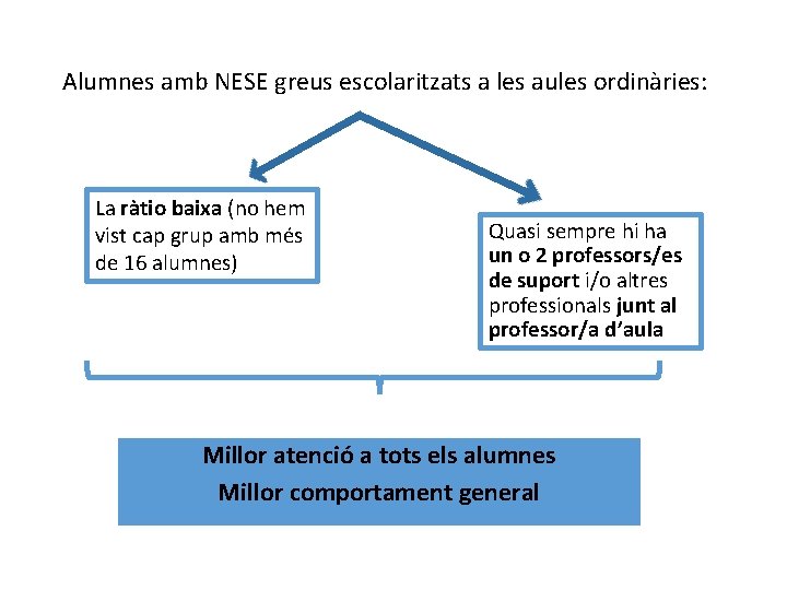 Alumnes amb NESE greus escolaritzats a les aules ordinàries: La ràtio baixa (no hem