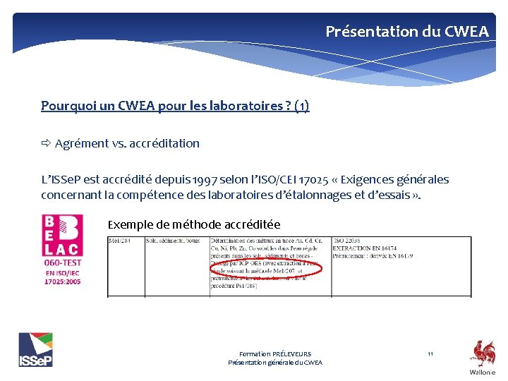 Présentation du CWEA Pourquoi un CWEA pour les laboratoires ? (1) Agrément vs. accréditation