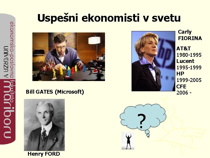 Uspešni ekonomisti v svetu Carly FIORINA AT&T 1980 -1995 Lucent 1995 -1999 HP 1999