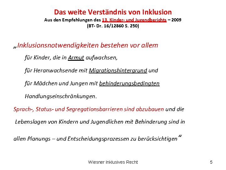 Das weite Verständnis von Inklusion Aus den Empfehlungen des 13. Kinder- und Jugendberichts –