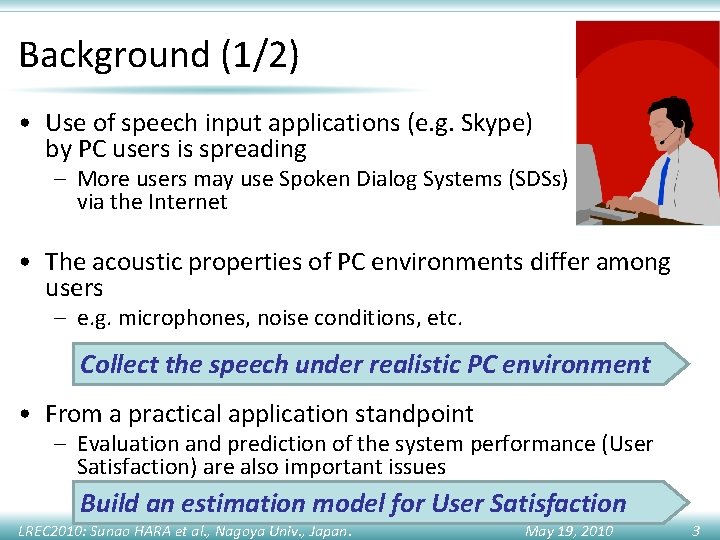 Background (1/2) • Use of speech input applications (e. g. Skype) by PC users