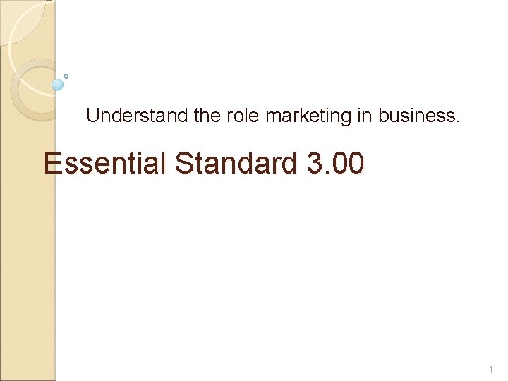 Understand the role marketing in business. Essential Standard 3. 00 1 