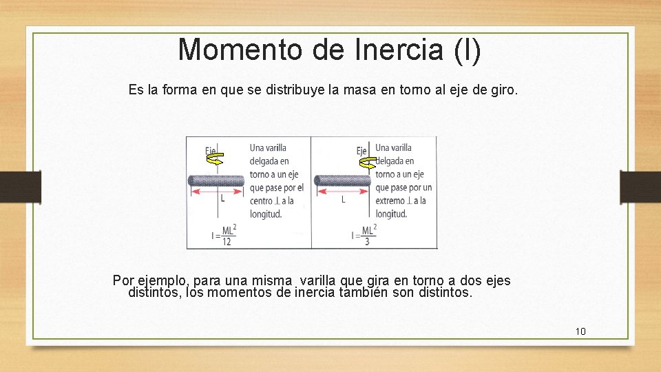 Momento de Inercia (I) Es la forma en que se distribuye la masa en